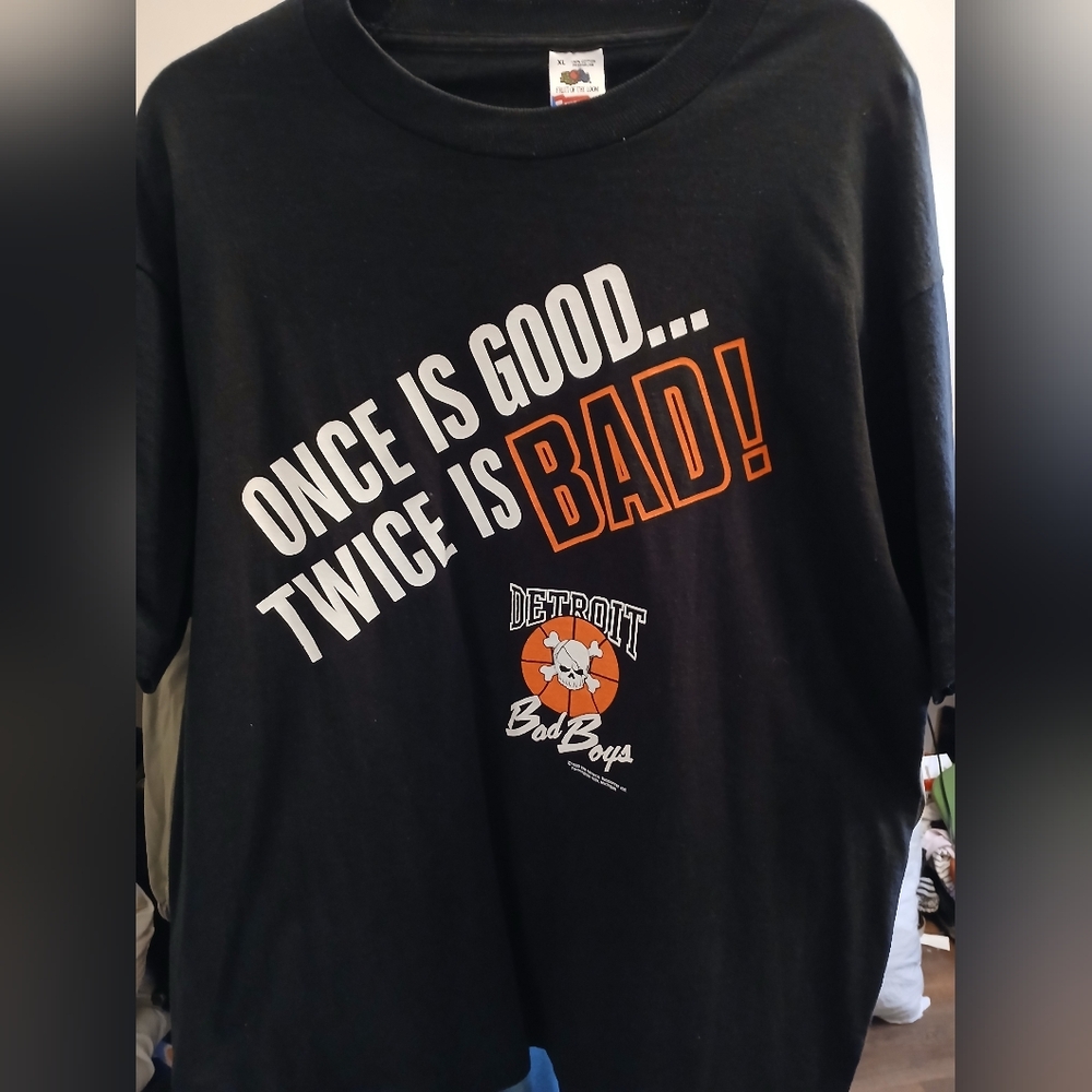 Vintage 1990 Detroit Bad Boys Black Graphic T-Shirt single Stitch